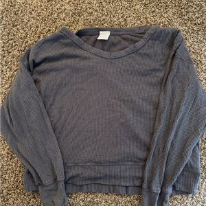 Grey Waffle Knit Long Sleeve Top AERIE